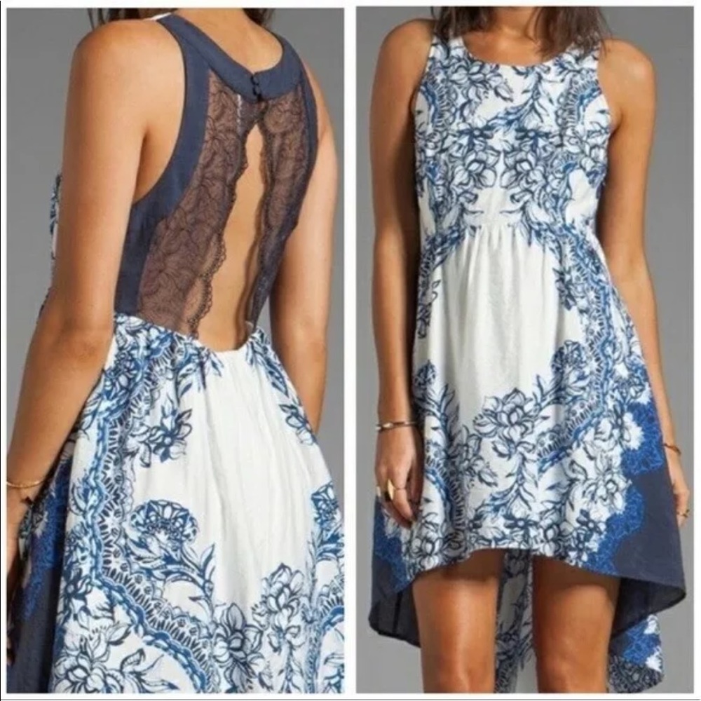 Free People Blue Floral Lace Back High Low Dress